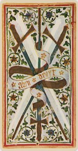 The Three of Swords, facsimile of a tarot card from the 